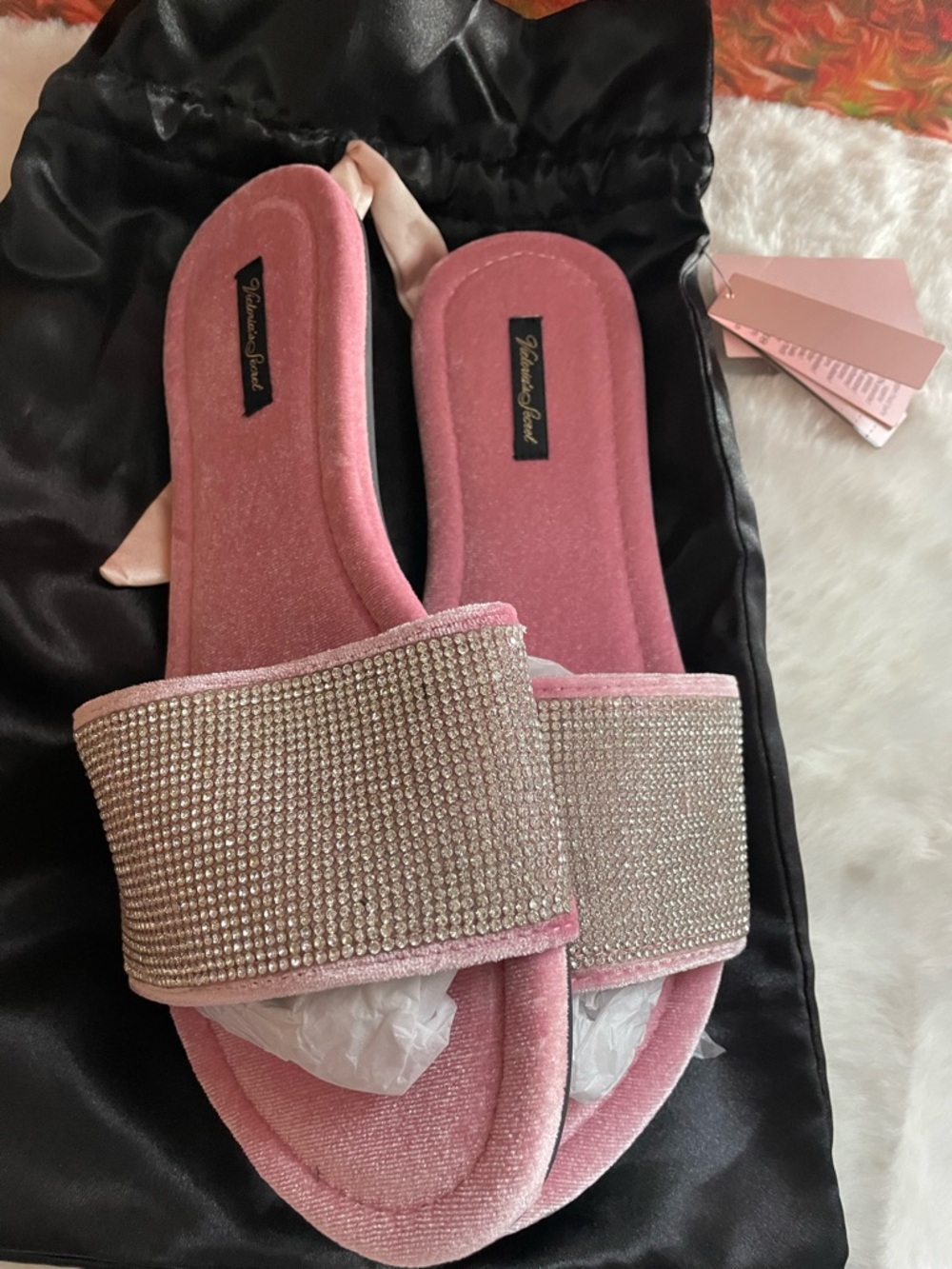 Victoria's Secret Pink Velvet Crystal Slide Mules